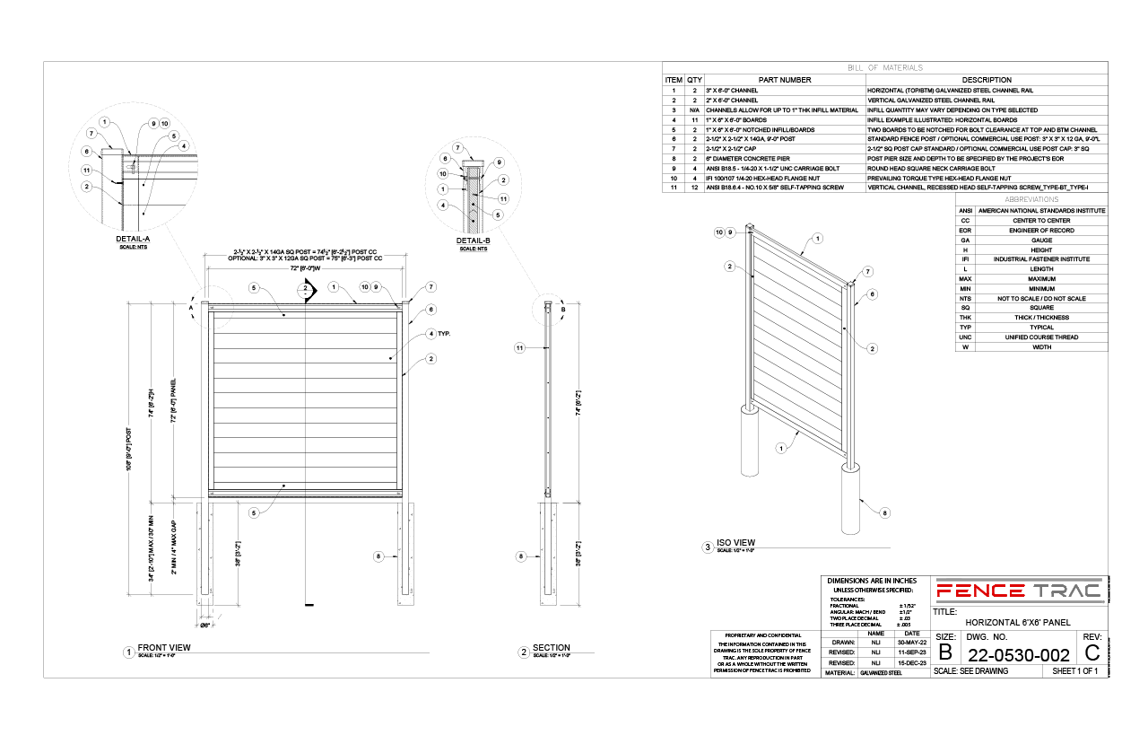 Horizontal 6X6 Panel Drawing